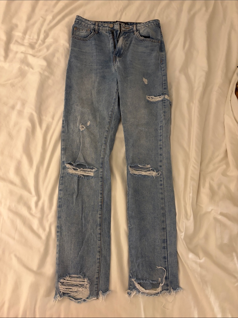 Missguided Light Blue Distressed Straight-Leg Jeans